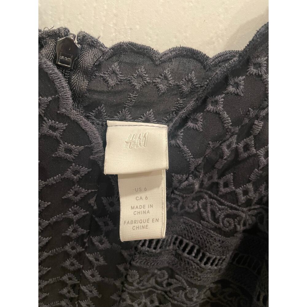 H&M Black Crochet Geometric Eyelet Midi Dress Size 6 - Picture 4 of 6